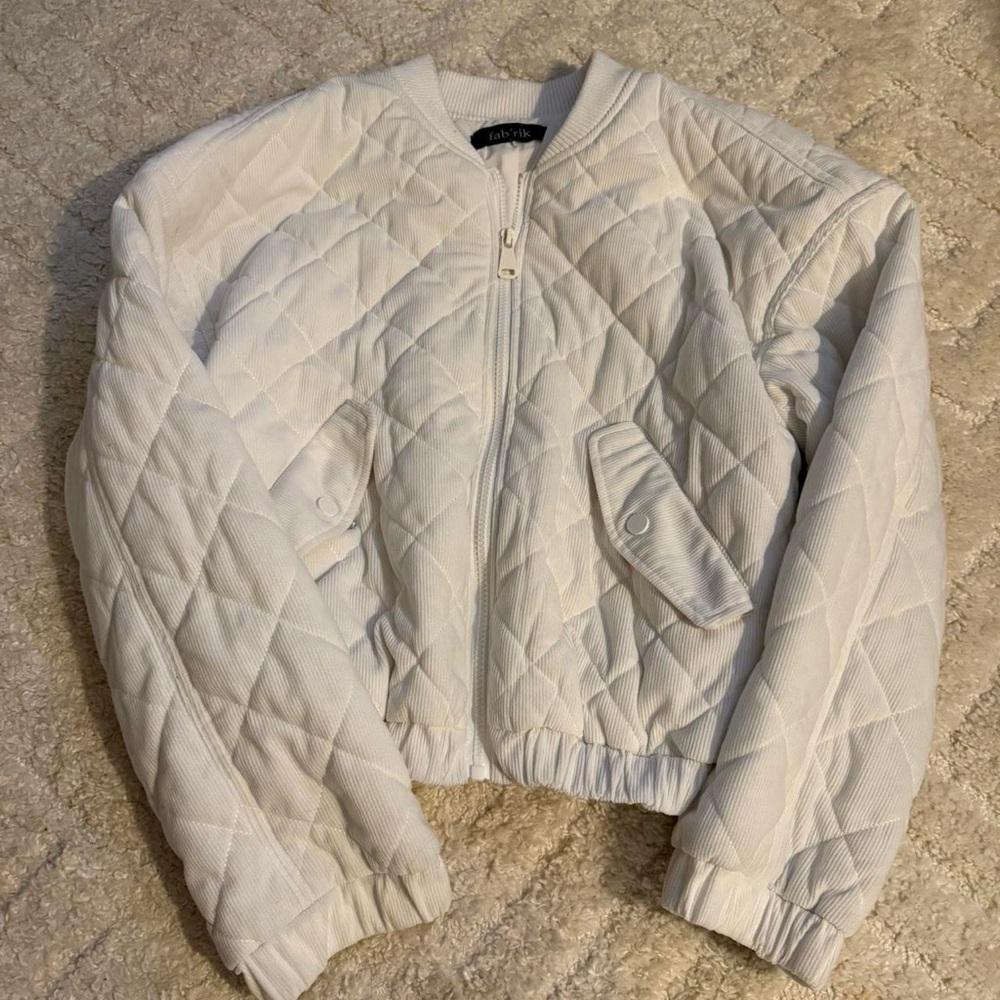 fab'rik Ivory Quilted Bomber Jacket